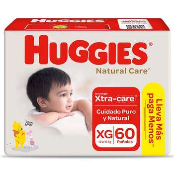 Pañales Huggies Natural Care XG 60u